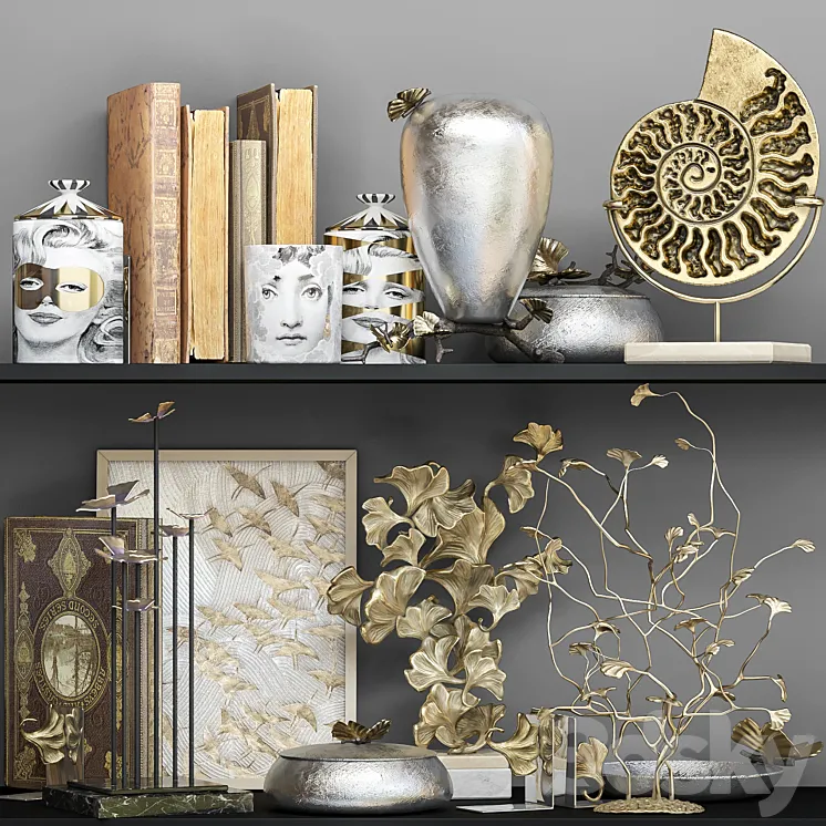 Decorative set collection with rare books and decor 3DS Max