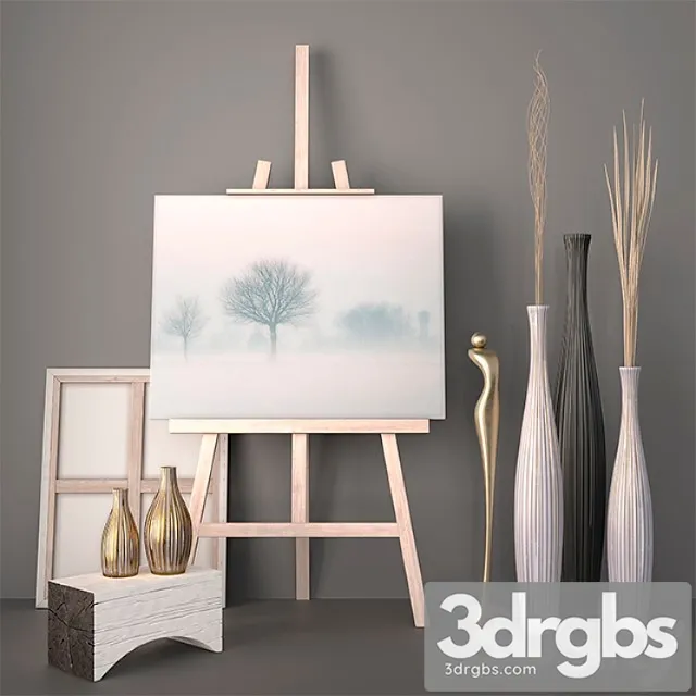 Decorative set Decor – vases dry grass statuette 3dsmax Download