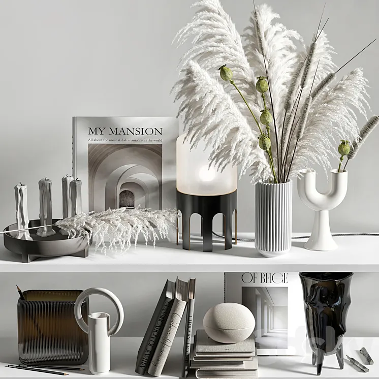 Decorative set for shelves with mixed bouquet 08 3DS Max