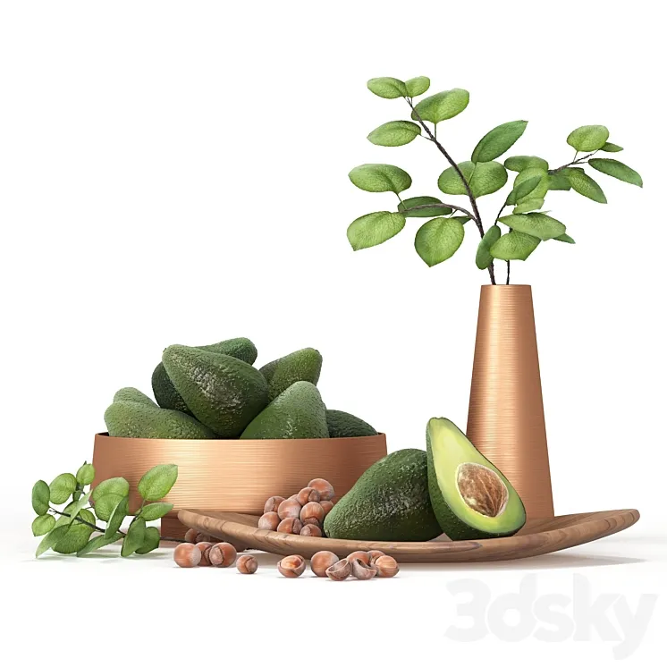 Decorative set for the kitchen with avocado 3DS Max
