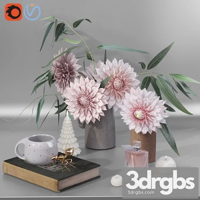 Decorative set Garden marigold dahlia flowers decor set 3dsmax Download