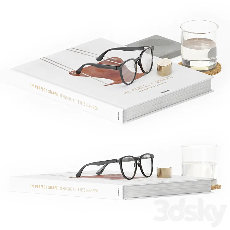 Decorative Set Glasses And Book 3DS Max Model