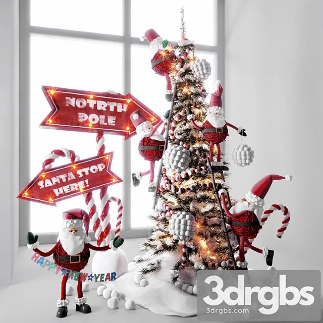 Decorative set Merry christmas 3dsmax Download