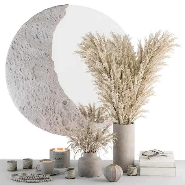 Decorative Set moon mirror with Dried Plant – Set 100 3dsMax Model
