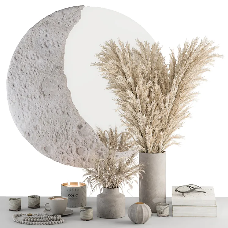 Decorative Set moon mirror with Dried Plant – Set 100 3DS Max Model
