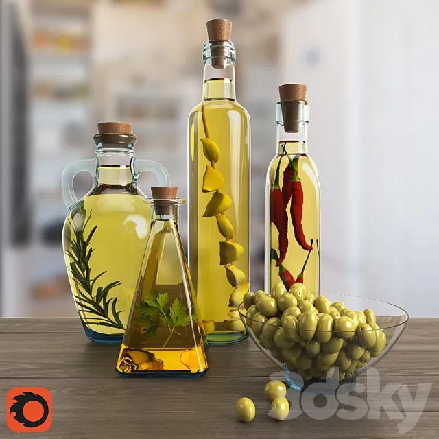 Decorative set of bottled oil 3DSMax File