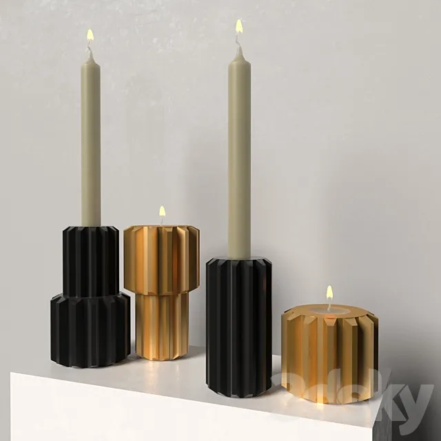 Decorative set of candles Gear Candle holder graphite black _ gold by New Works 3ds Max