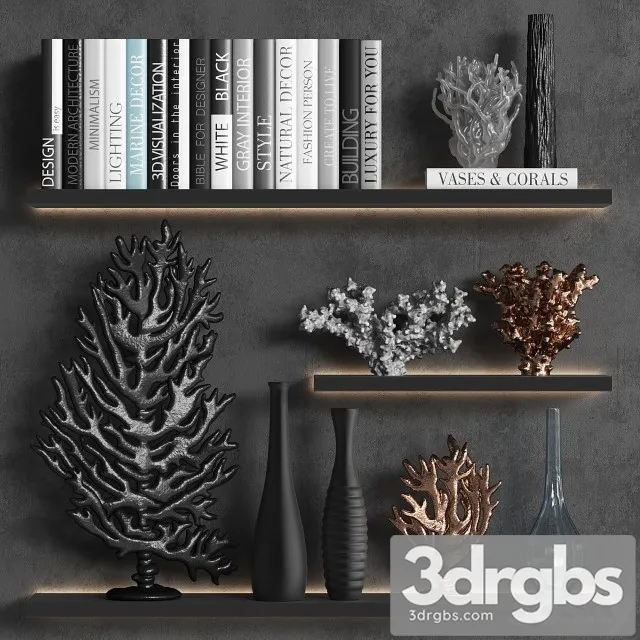 Decorative Set Of Coral Books Vases 3dsmax Download