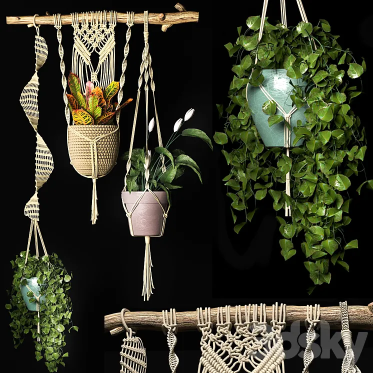 Decorative set of hanging pots 2 3DS Max