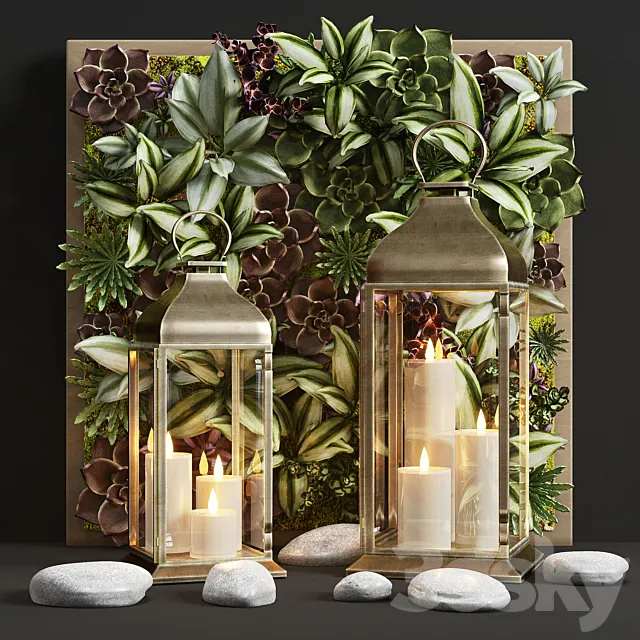 Decorative set of lights Pottery Barn CHESTER BRUSHED BRASS LANTERN 3ds Max