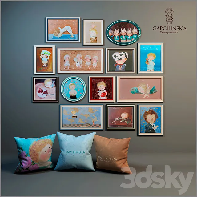 Decorative set of paintings and pillows for baby boy 3DSMax File