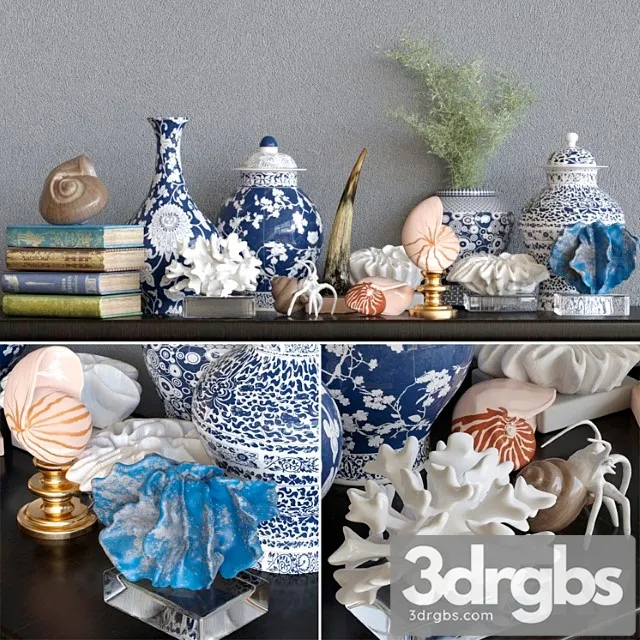 Decorative set of vases with porcelain so coral 24 3dsmax Download