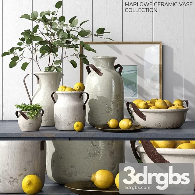 Decorative set Pottery barn marlowe ceramic vase collection 3dsmax Download