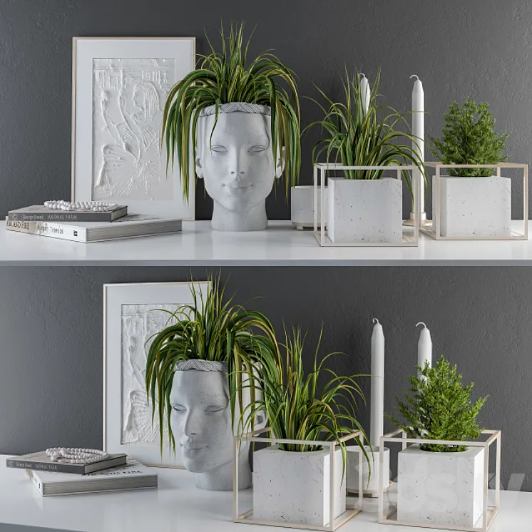 Decorative Set Sculpt Pot and Plants 3DS Max