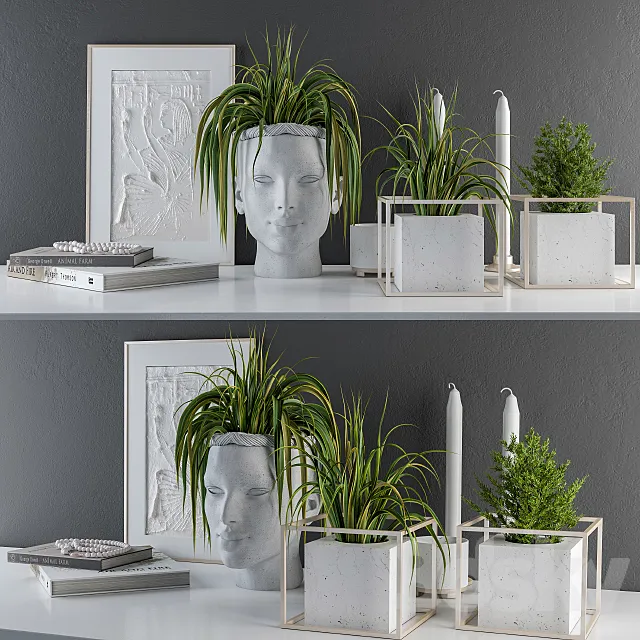 Decorative Set Sculpt Pot and Plants 3DSMax File