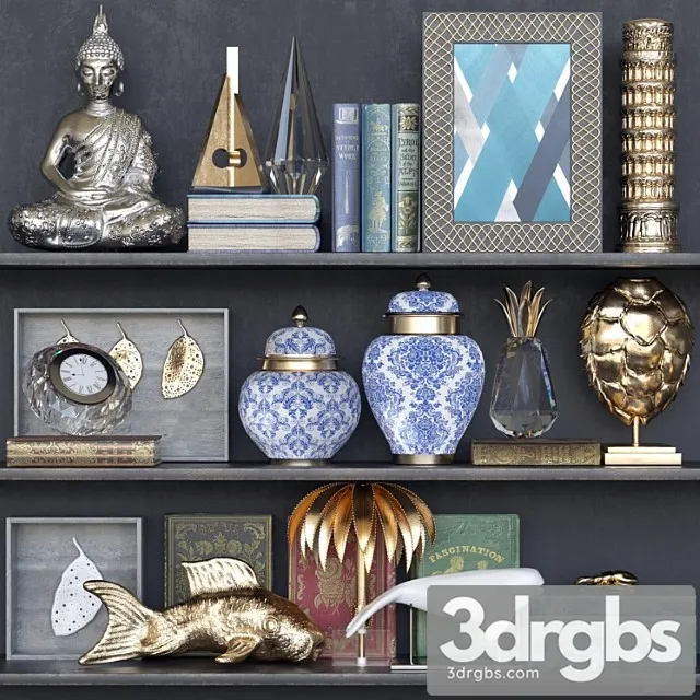 Decorative set Shelf with a collection of decor books and accessories to create coziness 3dsmax Download