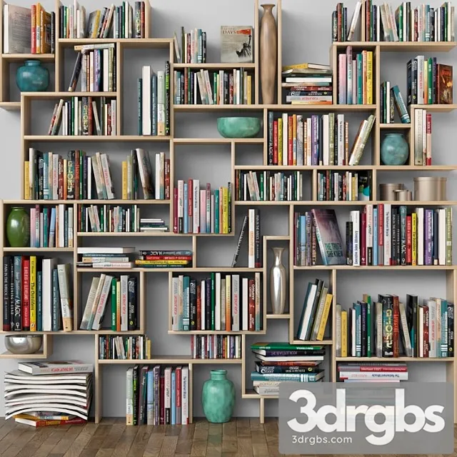 Decorative set Shelf with books. library 3dsmax Download