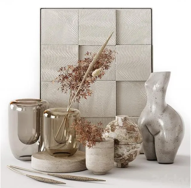 Decorative Set stone flower female dried 3dsMax Model