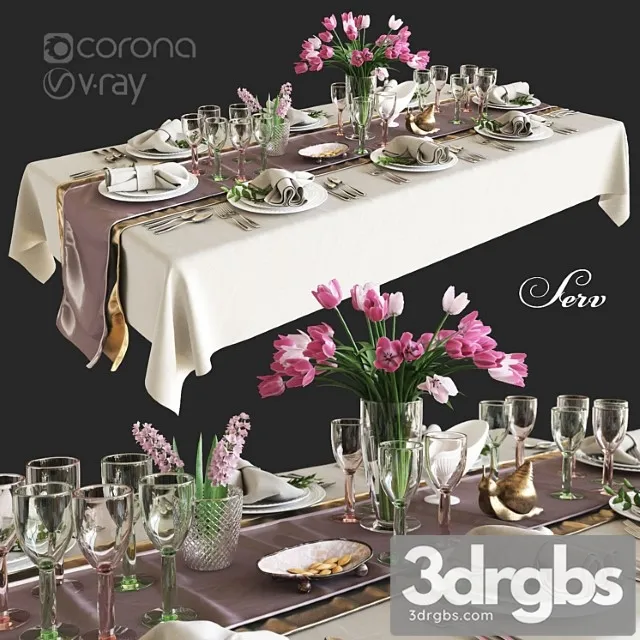 Decorative set Table setting with flowers 3dsmax Download