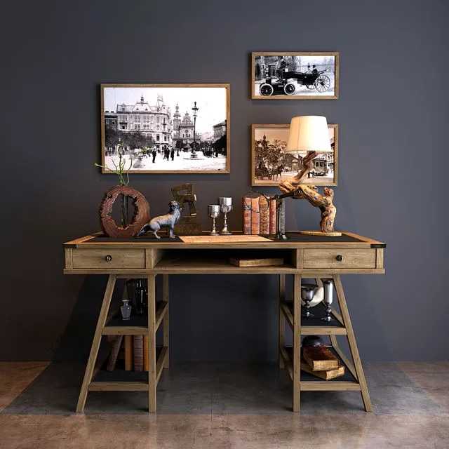 Decorative set table wood sculpture classic dirty 3dsMax Model