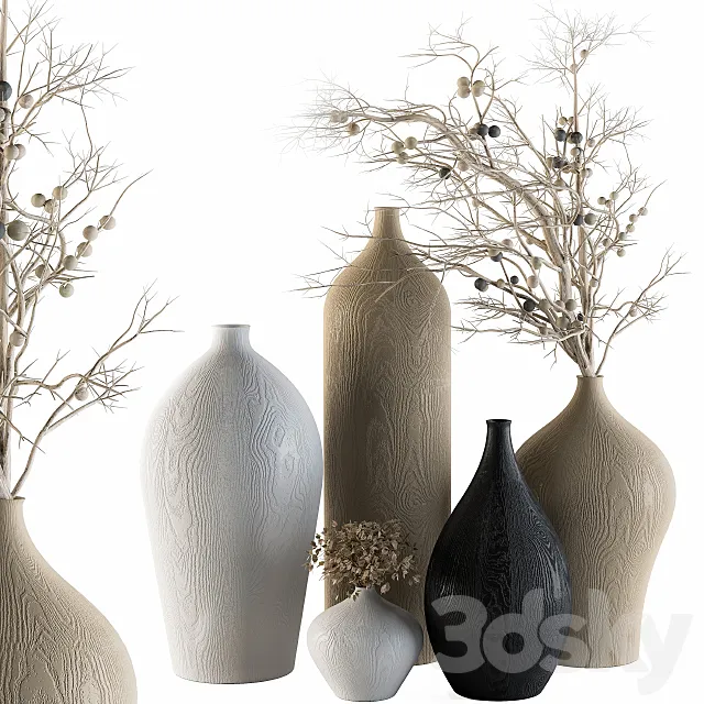 Decorative Set Vases and Dry branch – Set 44 3DSMax File