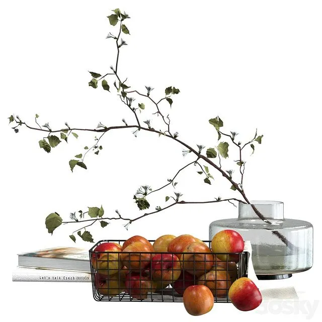 Decorative set with a basket of apples 3dsMax Model