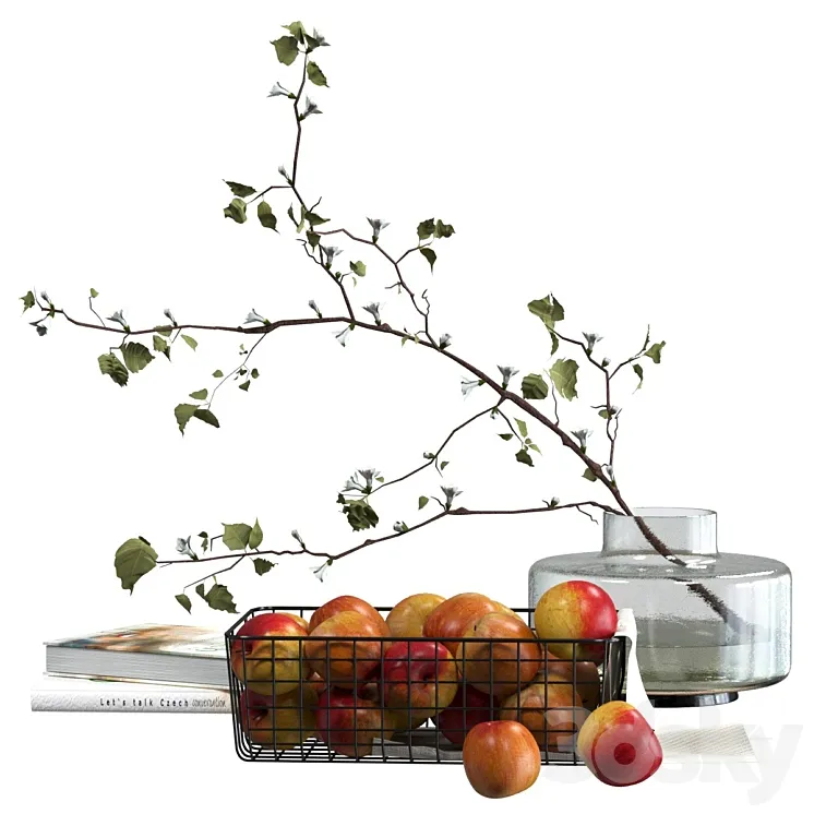 Decorative set with a basket of apples 3DS Max Model