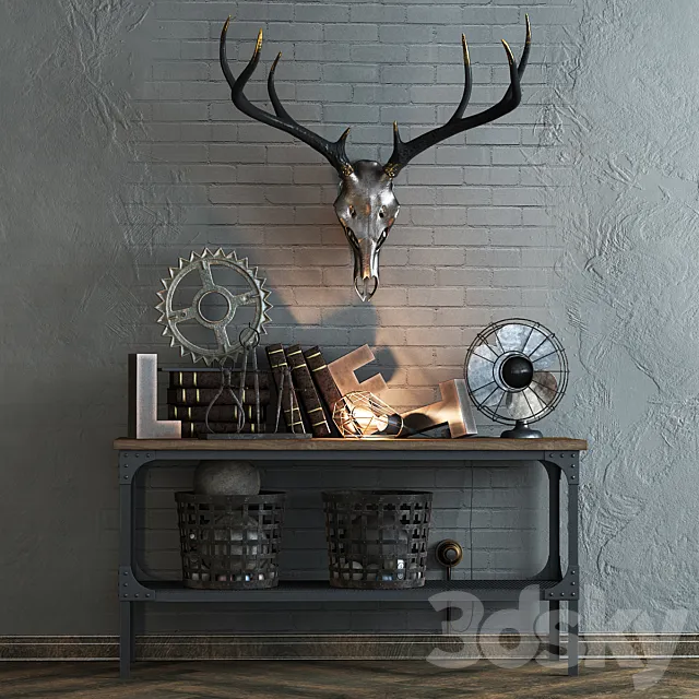 Decorative set with a deer skull 3DSMax File