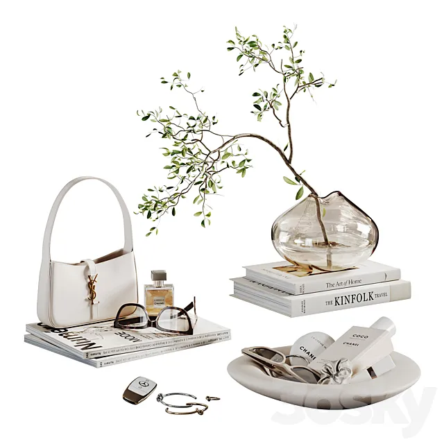 Decorative set with a small beige bag 3ds Max