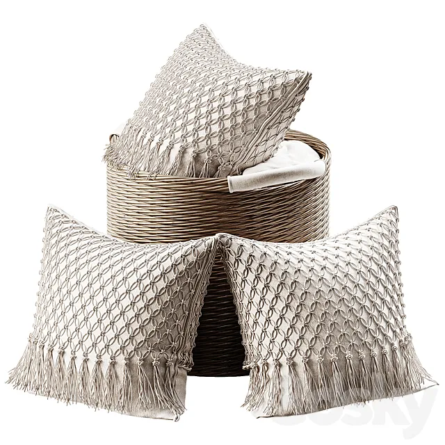 Decorative set with basket and pillows 3dsMax Model