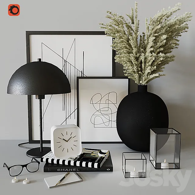 Decorative set with Black Metal Vase 3ds Max