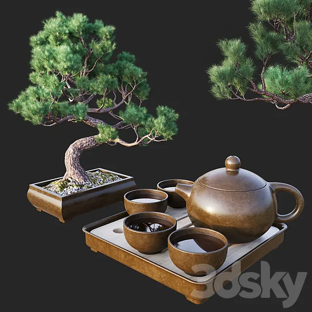 Decorative set with bonsai 3ds Max