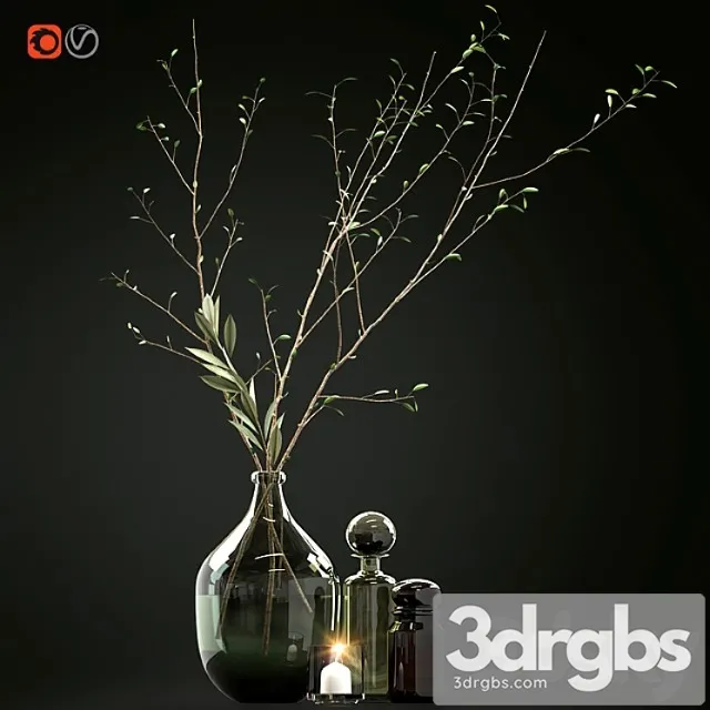 Decorative set with branches and glass bottles 3dsmax Download