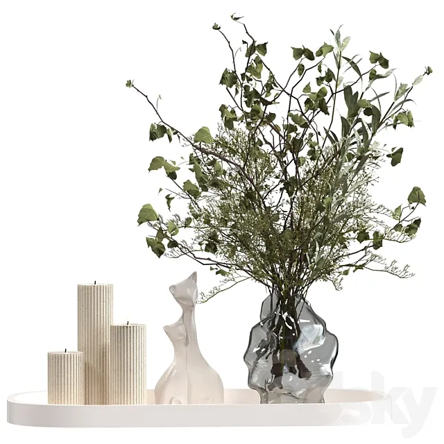 Decorative set with candles and a bouquet of branches 3ds Max