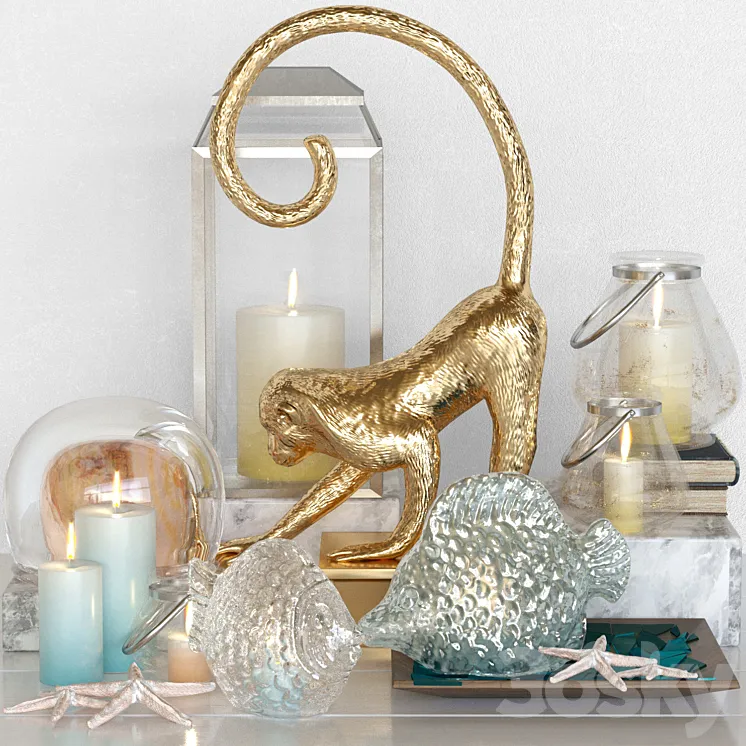 Decorative set with candles and figurine in the shape of a monkey 3DS Max