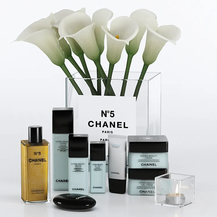 Decorative set with cosmetics and flowers 3DS Max