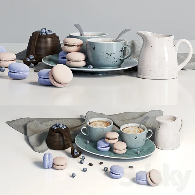 Decorative set with dishes and blueberries 3ds Max