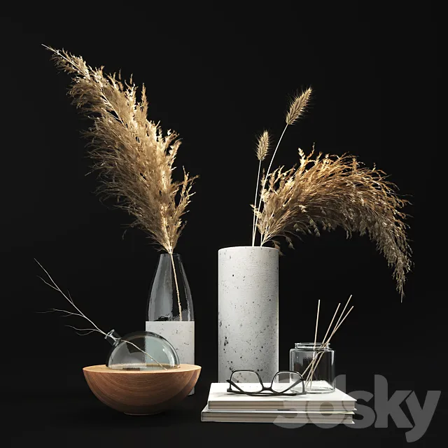 Decorative set with dry plants 01 3DSMax File