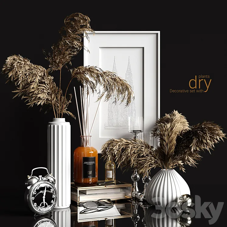 Decorative set with dry plants 2 3DS Max