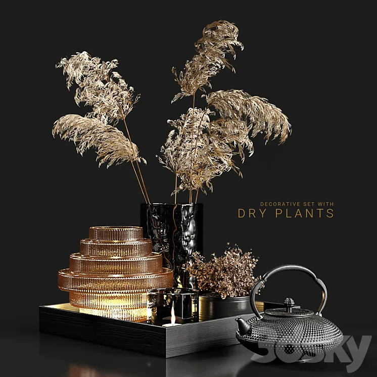 Decorative set with dry plants 3 3DS Max