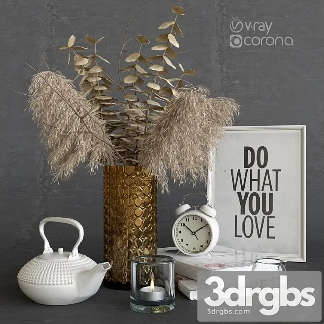 Decorative Set With Dry Plants Light Decor 3dsmax Download