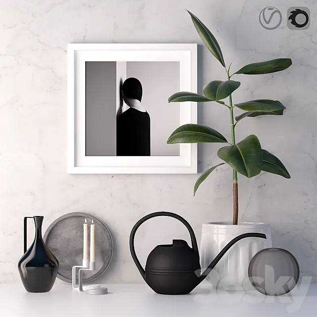 Decorative set with ficus 3ds Max