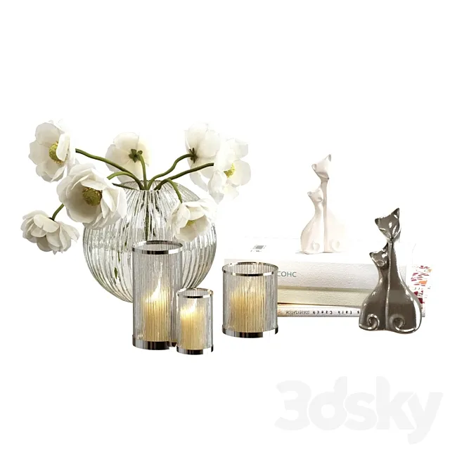 Decorative set with figurines books and anemones 3dsMax Model