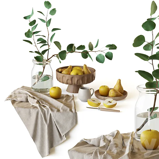 Decorative set with fruits and eucalyptus branch 3DS Max Model