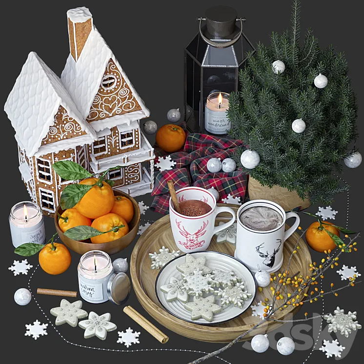 Decorative set with gingerbread house 3DS Max