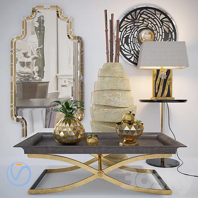 Decorative set with golden apples 3DS Max Model
