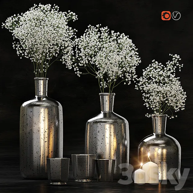 Decorative set with gypsophila flower and candles 3DSMax File