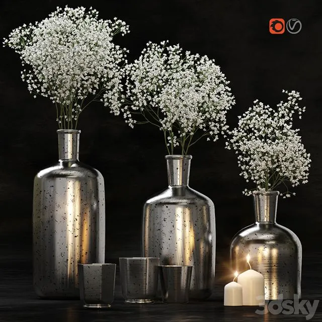 Decorative set with gypsophila flower and candles 3dsMax Model