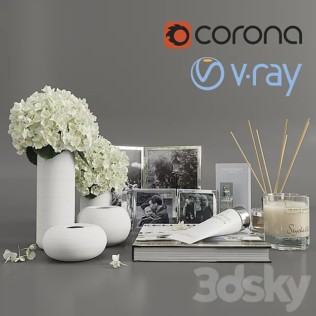 Decorative set with hydrangea 3ds Max