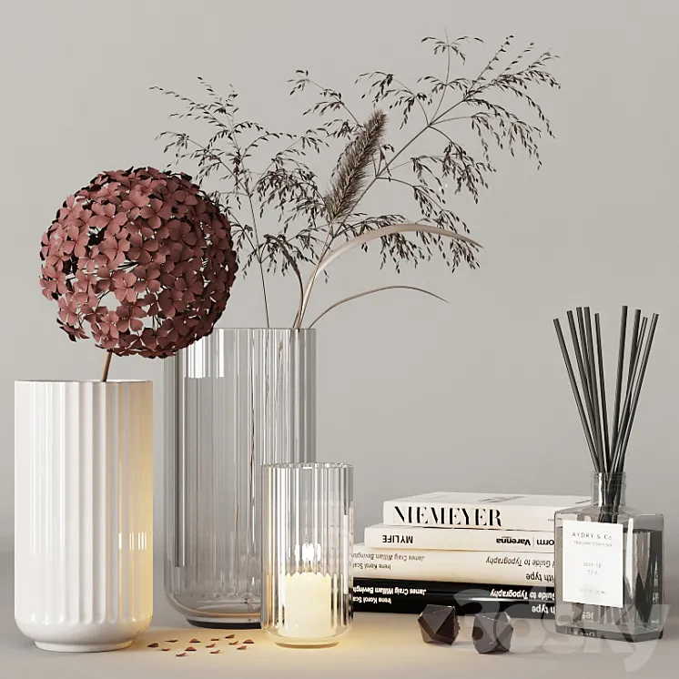 decorative set with hydrangea and field plants 08 3DS Max